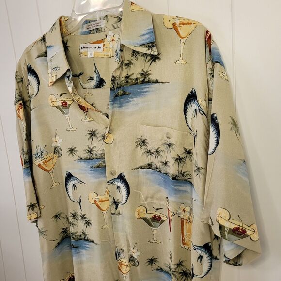 Pierre Cardin Mens Shirt Sz M Tropical Vacation Short Sleeve Button Up Dad Camp - Picture 3 of 7